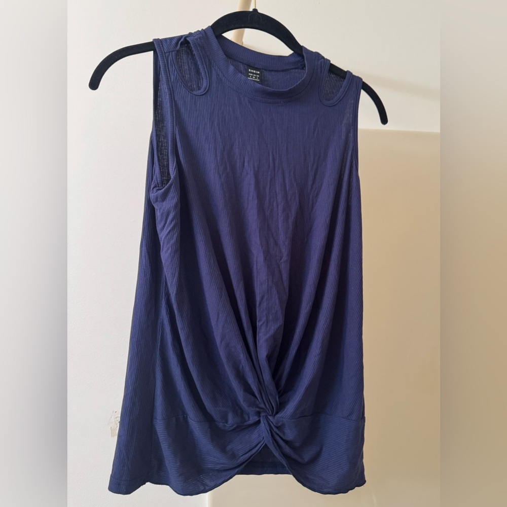 NWOT Navy Blue Tank w/ Cut Outs and Twist at Waist